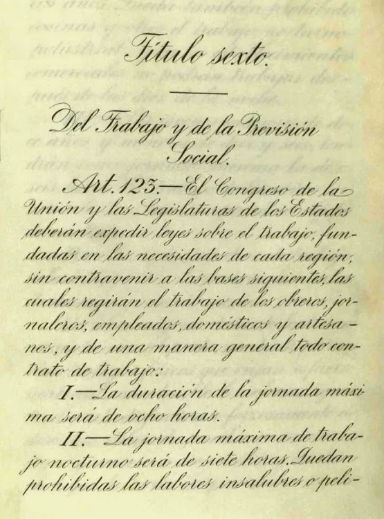 Página mecanografiada y amarillenta de un documento de 1917 con el encabezado del artículo 123